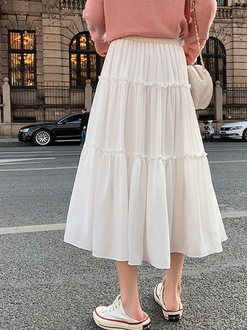 Airchics Jupe Plissée Mi-longue Jupe Gâteau Trapèze